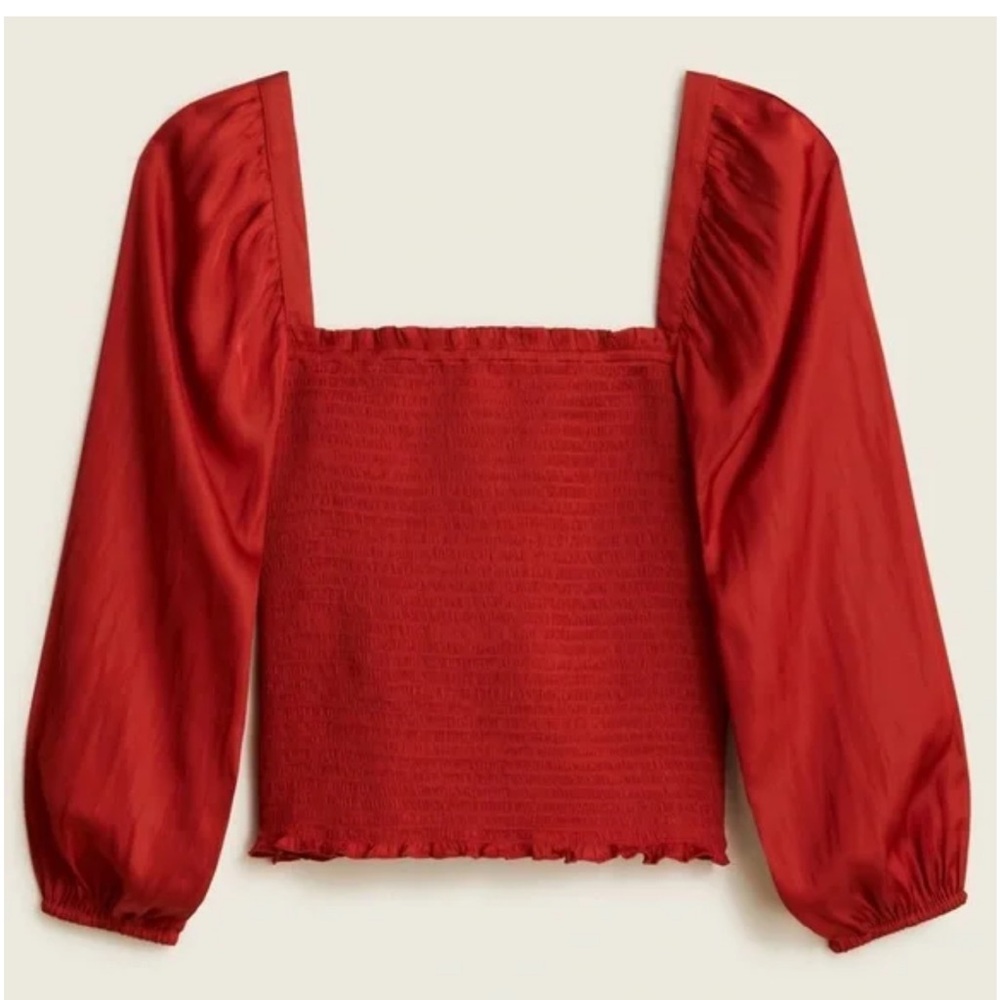 NWOT - J Crew Square Neck Smocked Featherweight Satin Top — Size Small